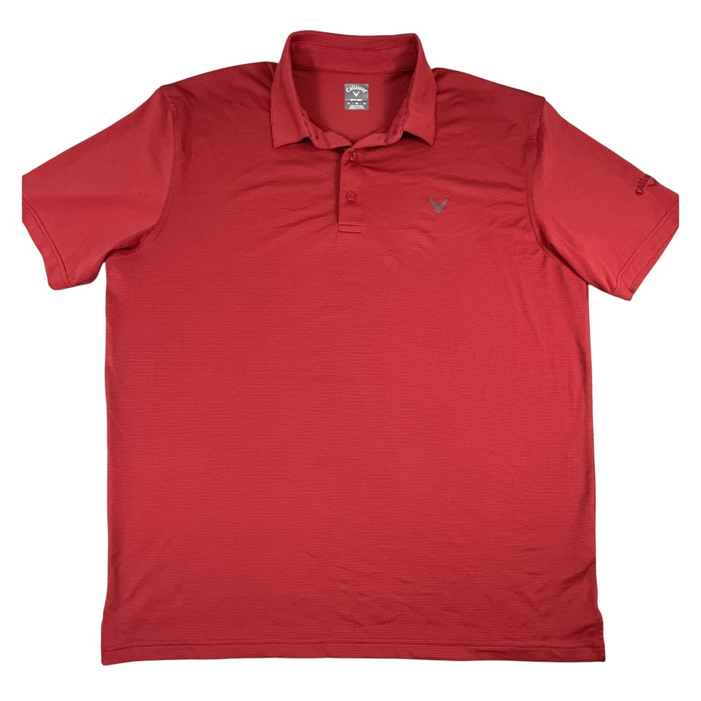 Callaway Polo Shirt Mens XL Red Opti-Dri Micro Stripe Short Sleeve Golf Athletic